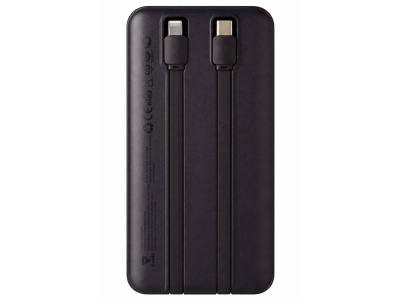 Внешний аккумулятор со встроенными кабелями Фрэйм Квик, быстрая зарядка, 10000мач, черный