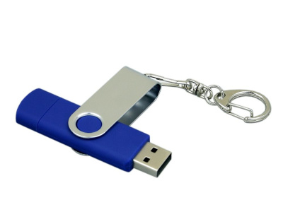 Флешка с  поворотным механизмом, c дополнительным разъемом Micro USB, 16 Гб, синий , размер 16Gb