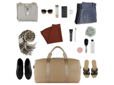 Сумка дорожная BUGATTI ЭЛЬЗА | ELSA, песочного цвета, воловья кожа/полиэстер, 47х22х24/30 см