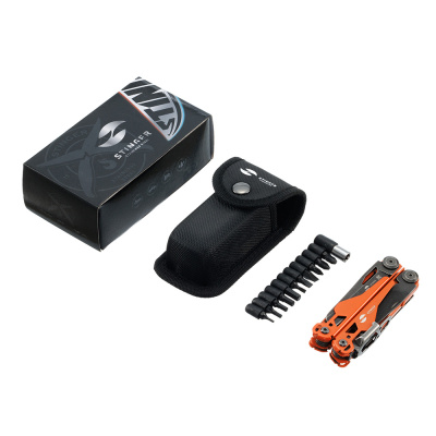 Мультитул Stinger, 107 х 19 мм, 19 функций, сталь, оранжевый корпус, стоунвош, в картонной коробке, в комплекте нейлоновый чехол