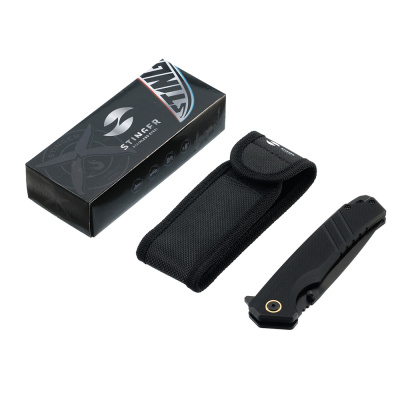 Нож складной Stinger, 128 мм (черный), сталь D2, материал рукояти: стеклотекстолит G10 (черный), в картонной коробке