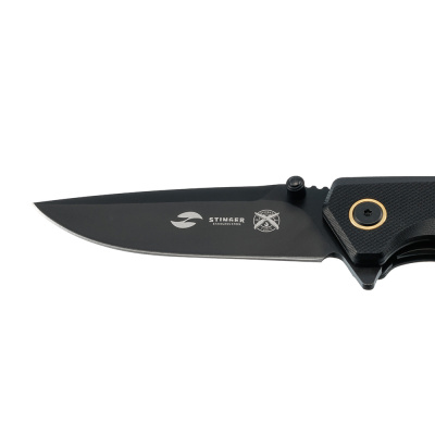 Нож складной Stinger, 115 мм (черный), сталь D2, материал рукояти: стеклотекстолит G10 (черный), в картонной коробке