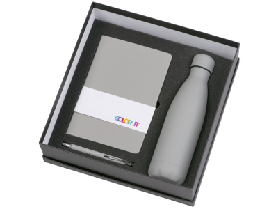 Подарочный набор с блокнотом С2, металлической ручкой и термобутылкой, серый , размер твердая обложка