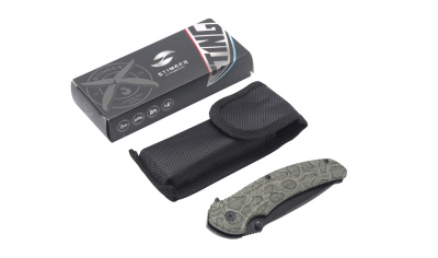 Нож складной Stinger, 84 мм, (чёрный), материал рукояти: алюминий (зелёный камуфляж)