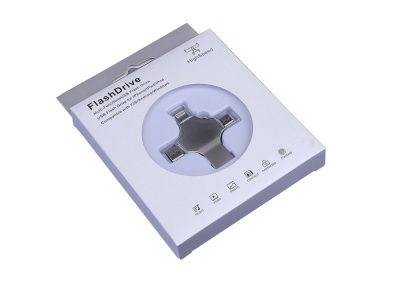 USB-флешка на 128 Гб 4 в 1 поворотный механизм, c дополнительными разъемами MicroUSB, TypeC и Lightning, серебристый , размер 128ГБ