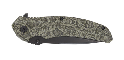 Нож складной Stinger, 84 мм, (чёрный), материал рукояти: алюминий (зелёный камуфляж)