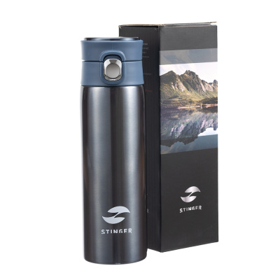 Термокружка Stinger, 0,42 л, сталь/пластик/силикон, синий, 6,5 x 7,5 x 21,9 см