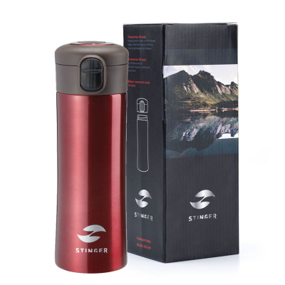 Термокружка Stinger, 0,35 л, сталь/пластик, красный глянцевый, 8,4 x 7 x 21,2 см