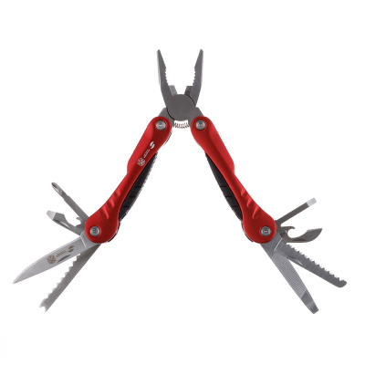 Мультитул Stinger, 103x45 мм, 15 функций, сталь, серебристо-красный, в комплекте нейлоновый чехол