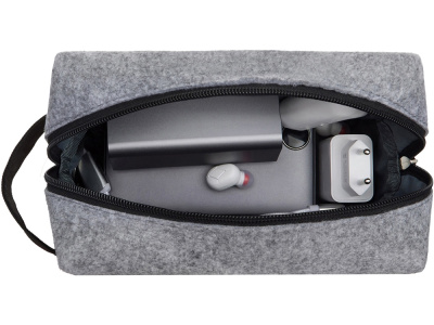 Органайзер для электроники и проводов Felt из RPET-фетра с ручкой, серый с черным