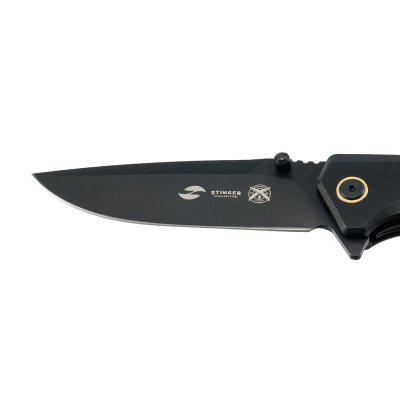 Нож складной Stinger, 128 мм (черный), сталь D2, материал рукояти: стеклотекстолит G10 (черный), в картонной коробке