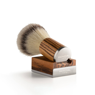 Помазок для бритья с подставкой MONDIAL MYTHOS, зебрано, синтетический ворс KREX SILVERTIP, размер узла XL (24,5 мм)