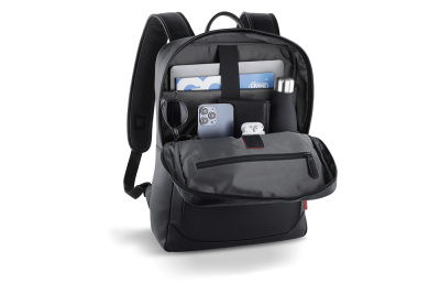 Рюкзак мужской BUGATTI КЛАРК | CLARK, чёрный, воловья кожа/полиэстер, 30х10х40 см, 12 л