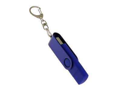 USB-флешка на 64 Гб 2 в 1 поворотный механизм, c дополнительным разъемом Type-C с одноцветным металлическим клипом, синий , размер 64ГБ