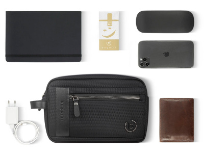 Несессер мужской BUGATTI НЕРО | NERO, чёрный, нейлон 1680D/кожа, 24х7,5х16 см