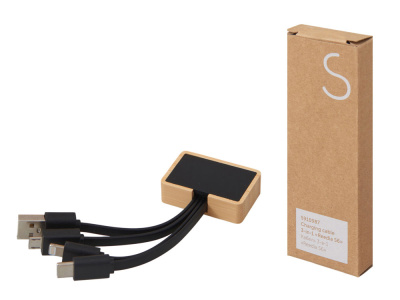 Кабель 3-в-1 с подсветкой лого Reedia S6, бамбук, черный