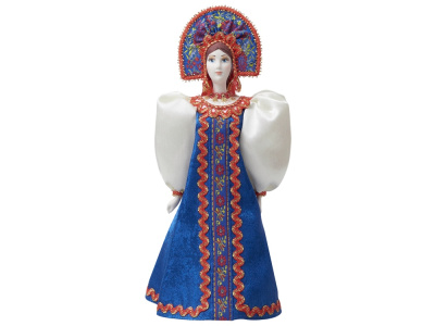 Подарочный набор: кукла фарфоровая, чай Малина с мятой, синий