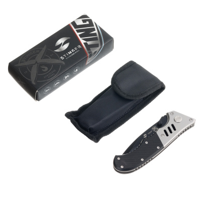 Нож складной Stinger, 80 мм, (чёрный), материал рукояти: сталь/пластик (серебристо-чёрный)