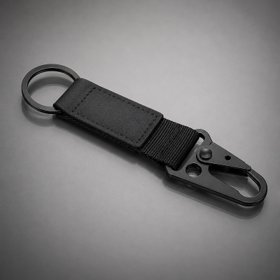 Брелок-ремувка Carabinier из ткани с вставкой из экокожи и карабином, черный