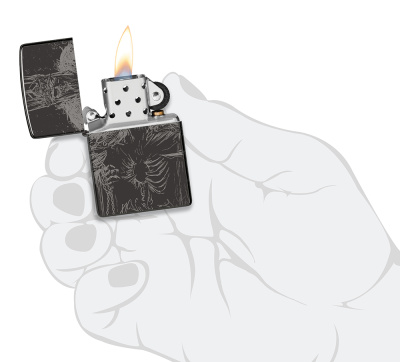 Зажигалка ZIPPO Skull King с покрытием High Polish Black, латунь/сталь, черная, глянцевая, 38x13x57 мм