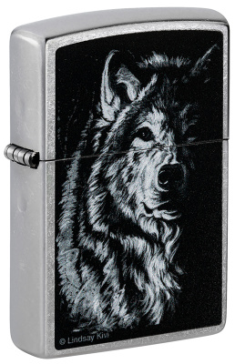 Зажигалка ZIPPO Shadow Wolf с покрытием Street Chrome, латунь/сталь, серебристая, матовая, 38x13x57 мм