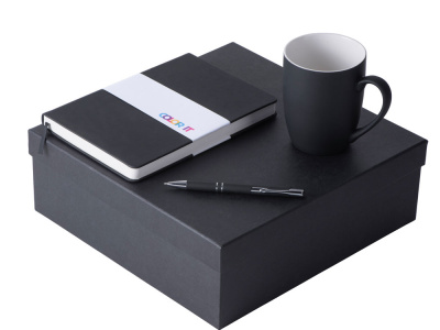 Подарочный набор с блокнотом С3, металлической ручкой и кружкой, черный , размер магнитная обложка