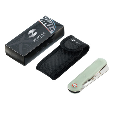 Нож складной Stinger, 114 мм (серебристый), сталь 440A, материал рукояти: стеклотекстолит G10 (зеленый), в картонной коробке