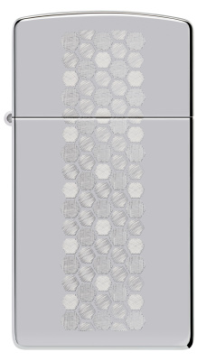 Зажигалка ZIPPO Slim® Honeycomb Design с покрытием High Polish Chrome, латунь/сталь, серебристая, 29x10x60 мм