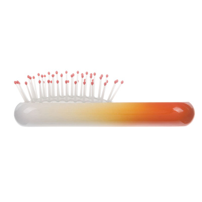 Щетка Dewal Beauty серия "Caramel"мини, массажная,на подушке,с нейлоновым штифтом, из бука,оранжевая с белым.