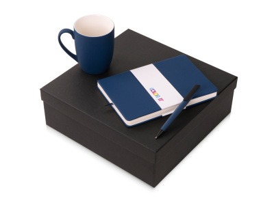 Подарочный набор c блокнотом C2, ручкой и кружкой, темно-синий , размер твердая обложка