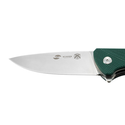 Нож складной Stinger, 128 мм (серебристый), сталь D2, материал рукояти: стеклотекстолит G10 (изумрудный), в картонной коробке