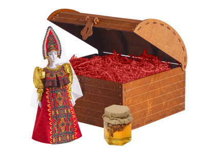 Подарочный набор: кукла фарфоровая, мед, красный