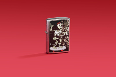 Зажигалка ZIPPO Skateboard Design с покрытием Street Chrome, латунь/сталь, серебристая, 38x13x57 мм