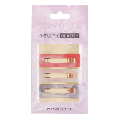 Заколка для волос Dewal Beauty 3 шт/ уп., цвет сиреневый/розовый/оранжевый)