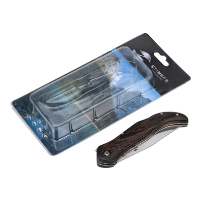 Нож складной Stinger, 105 мм (серебристый), материал рукояти: древесина венге (коричневый)