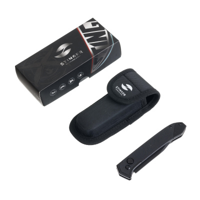 Нож складной Stinger, 115 мм, (черный), материал рукояти: нержавеющая сталь, стеклотекстолит G10