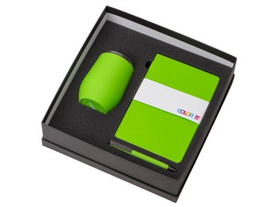 Подарочный набор c блокнотом C2, ручкой и термокружкой, зеленое яблоко , размер твердая обложка