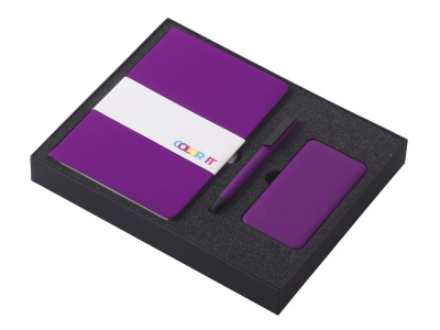 Подарочный набор c блокнотом С2, ручкой и повербанком 5000 mAh, фиолетовый , размер твердая обложка