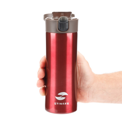 Термокружка Stinger, 0,35 л, сталь/пластик, красный глянцевый, 8,4 x 7 x 21,2 см