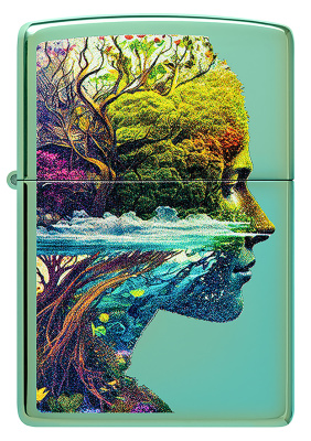 Зажигалка ZIPPO One with Nature Design с покрытием High Polish Green, латунь/сталь, зеленая, глянцевая, 38x13x57 мм