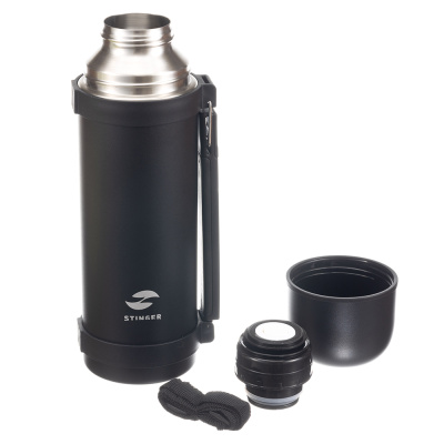 Термос Stinger, 1,2 л, с ручкой, нержавеющая сталь, чёрный, 12,4 х 10,2 х 31,8 см