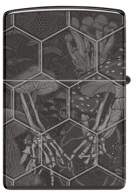 Зажигалка ZIPPO Mushroom Skulls с покрытием High Polish Black, латунь/сталь, черная, глянцевая, 38x13x57 мм