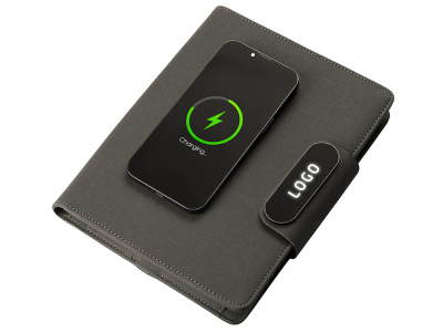 Подарочный набор металлическая ручка и блокнот А5 Twilight  со светящимся логотипом и пауэрбэнком