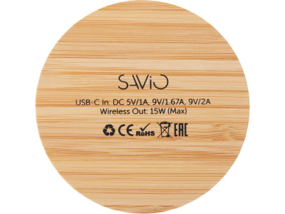 Беспроводное зарядное устройство с подсветкой лого Reedia S3, 15 Вт, бамбук, черный