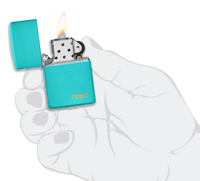 Зажигалка ZIPPO Classic с покрытием Flat Turquoise, латунь/сталь, бирюзовая, глянцевая, 38x13x57 мм