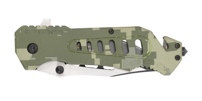 Нож складной Stinger, 88 мм (серебристый), материал рукояти: алюминий (зелёный камуфляж)