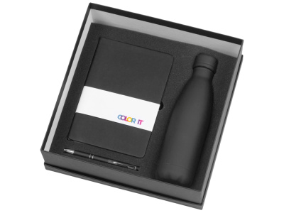 Подарочный набор с блокнотом С1, металлической ручкой и термобутылкой, черный , размер гибкая обложка