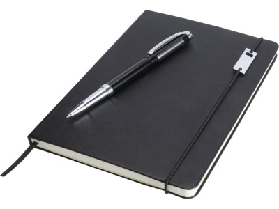 Набор Legato Elegance из блокнота формата А5 в твердой обложке и ручки-роллера, черный/черный