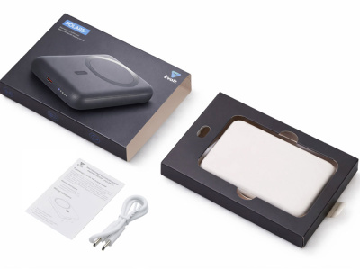 Магнитный внешний беспроводной аккумулятор Polarix, QC/PD, 10000 мАч, слоновая кость