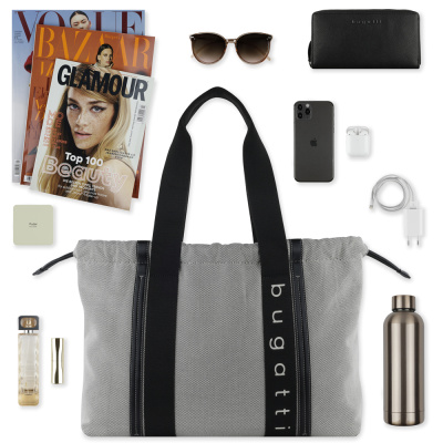 Сумка-шопер женская BUGATTI АМБРА | AMBRA, серо-черный цвет, хлопок/полиэстер, 45х10х34 см